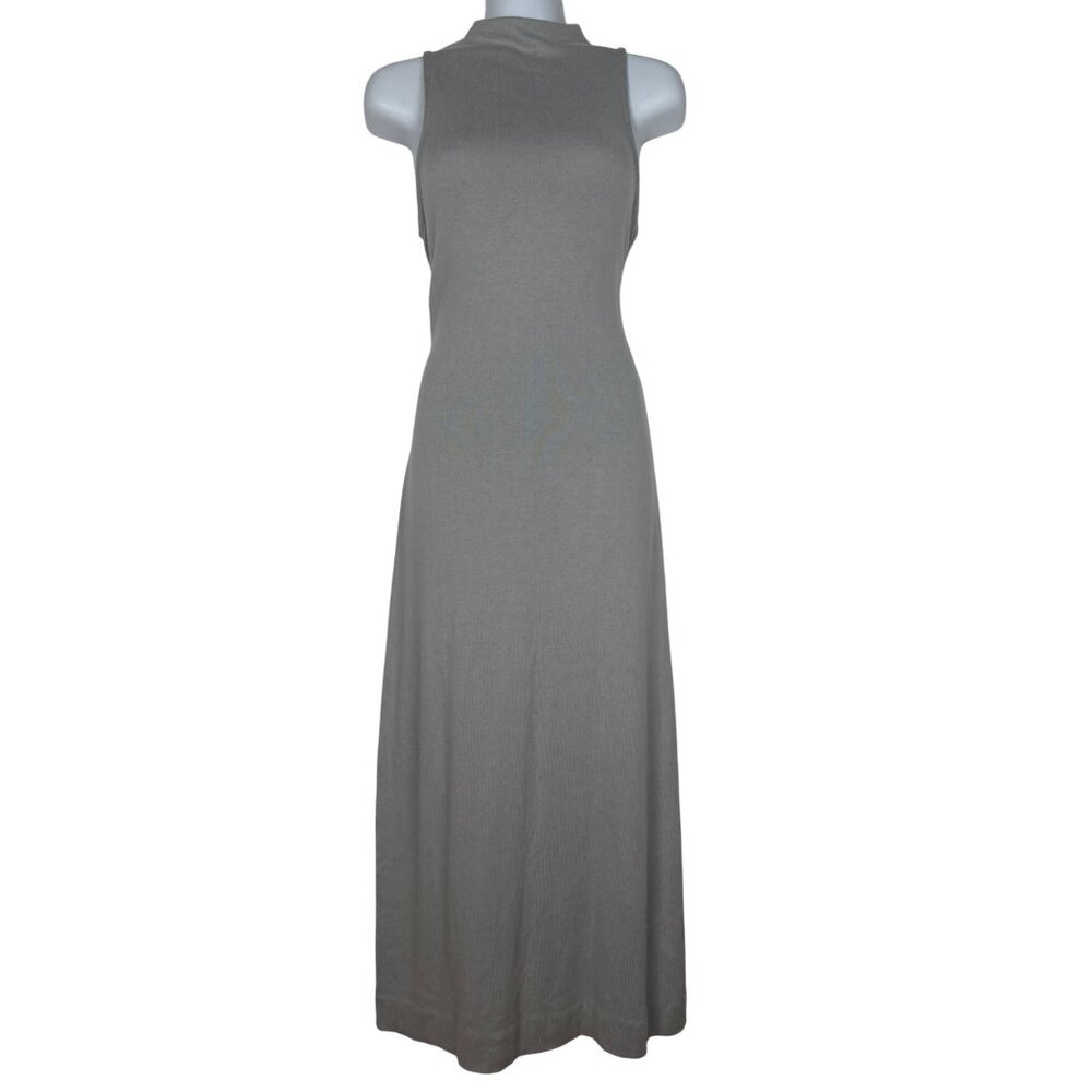 Vince XS Gray Sleeveless Mock Neck Midi Dress With Tie Waist